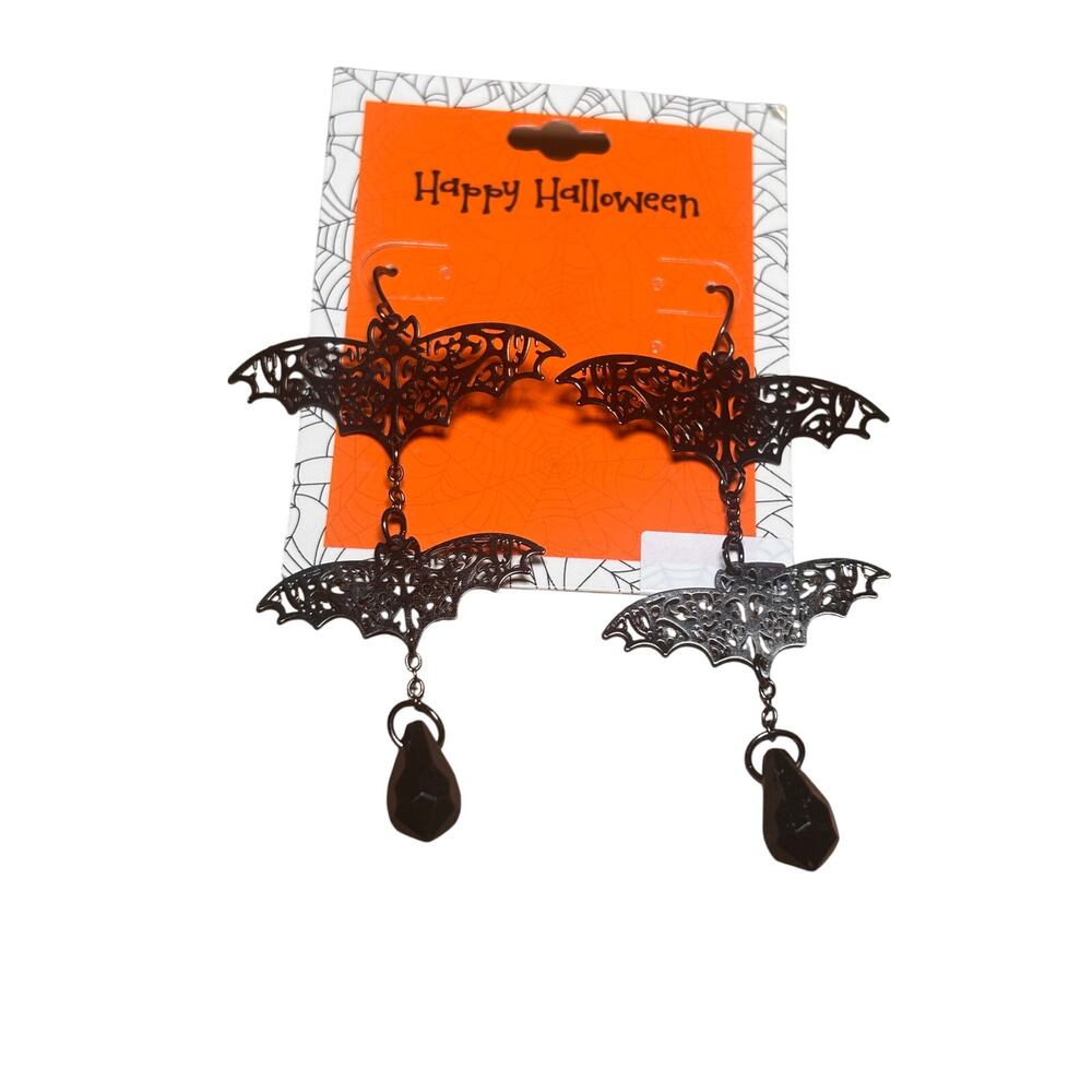 Gothic Bat‎ Drop Earrings Black Halloween Costume Jewelry